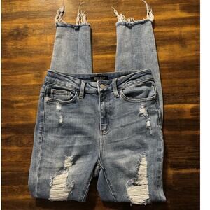 Judy Blue Women’s 5 27 x 28 Jeans Skinny Fit Distressed High Rise Stretch Denim